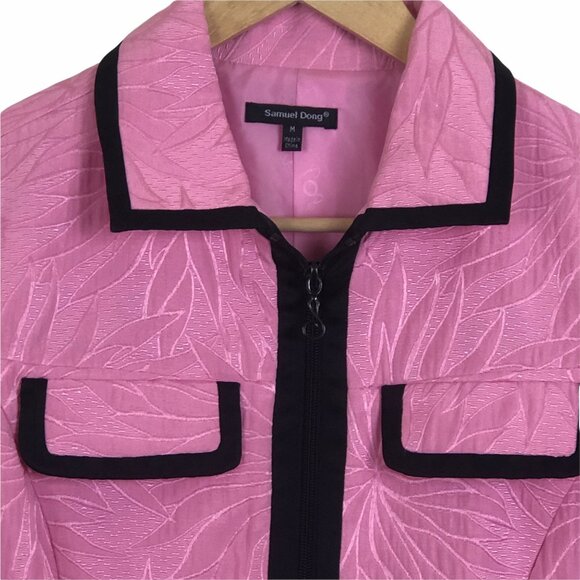 Samuel Dong Womens Cocktail Jacket Sz Medium Full Zip Quilted Detail Pink Black - Picture 3 of 10